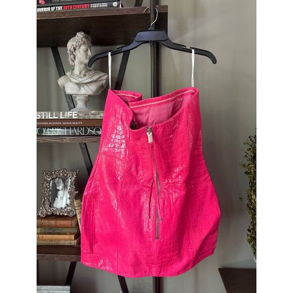 retrofete Kimora Leather Embossed Mini Dress Paradise Pink Womens Size Large - Picture 10 of 13